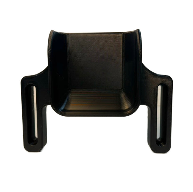 Front view of an FSR heel cup showing the heel pocket and two slotted mounting rails