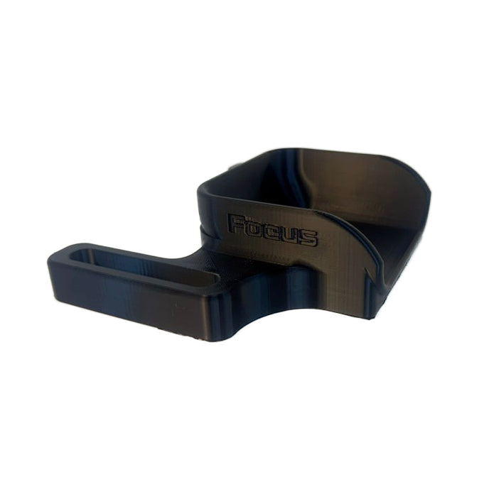 Three-quarter view of the FSR heel cup showing its contoured support and mounting rail