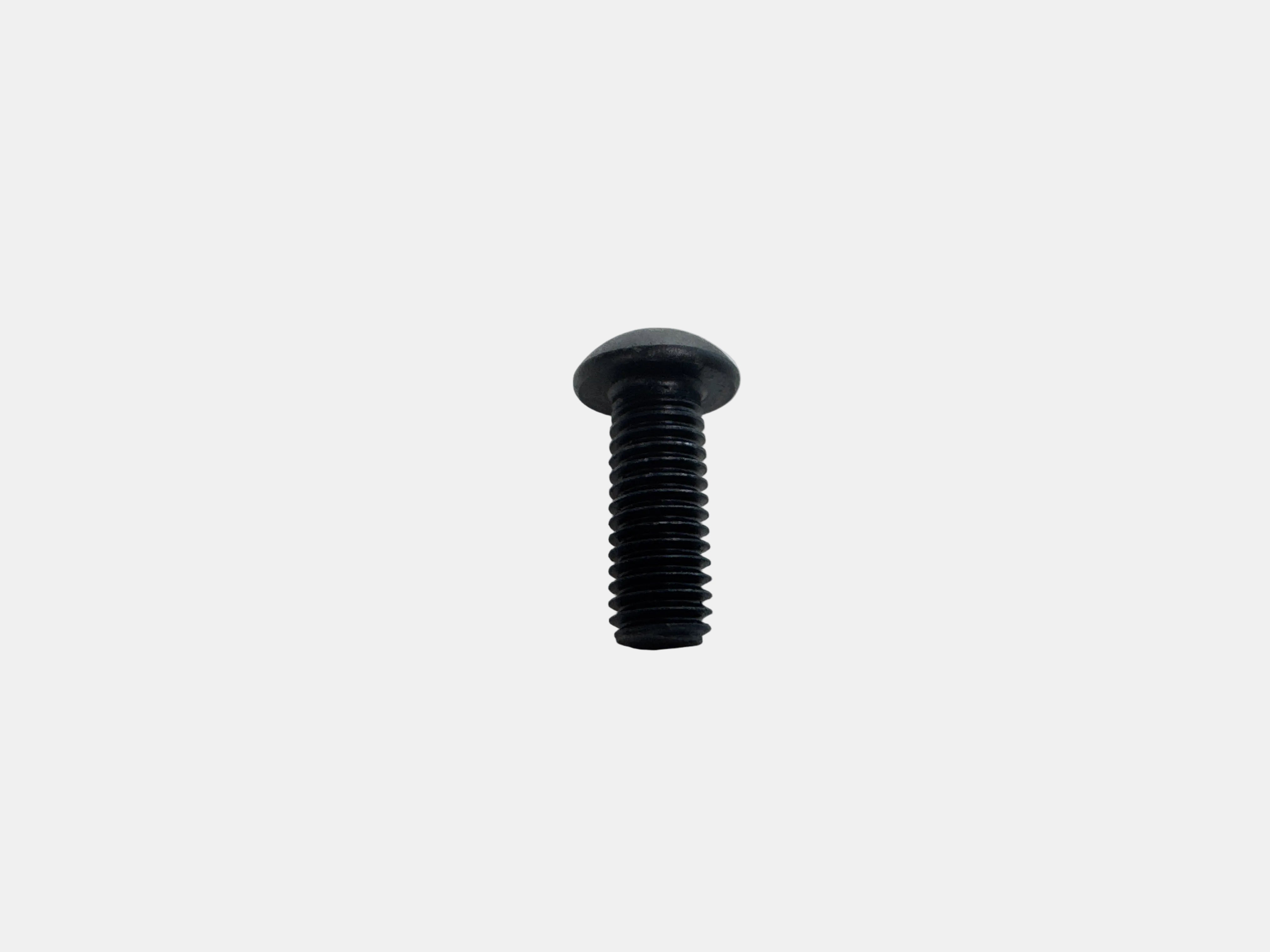 A single black flat-head screw with a threaded shank, photographed on a plain light gray background.