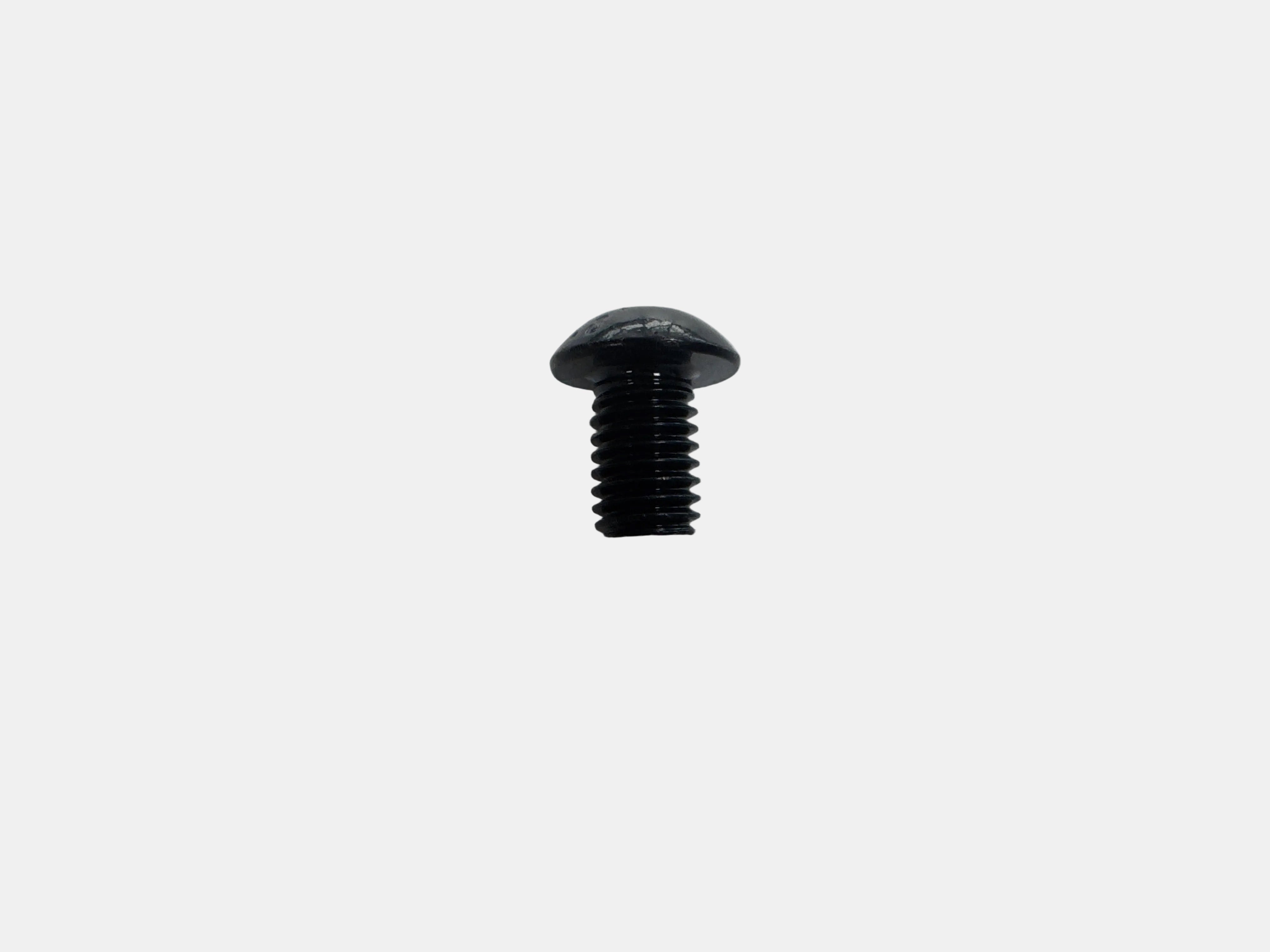 A small black plastic dome cap screw with a threaded shank, shown on a plain light gray background.