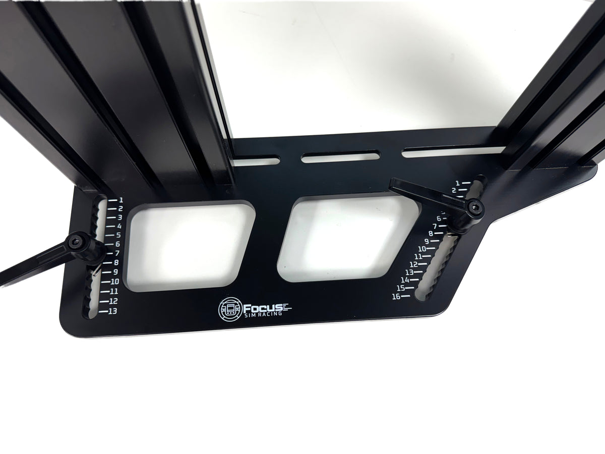 Focus Sim Racing Pedal Tray – side bracket and Focus logo detail