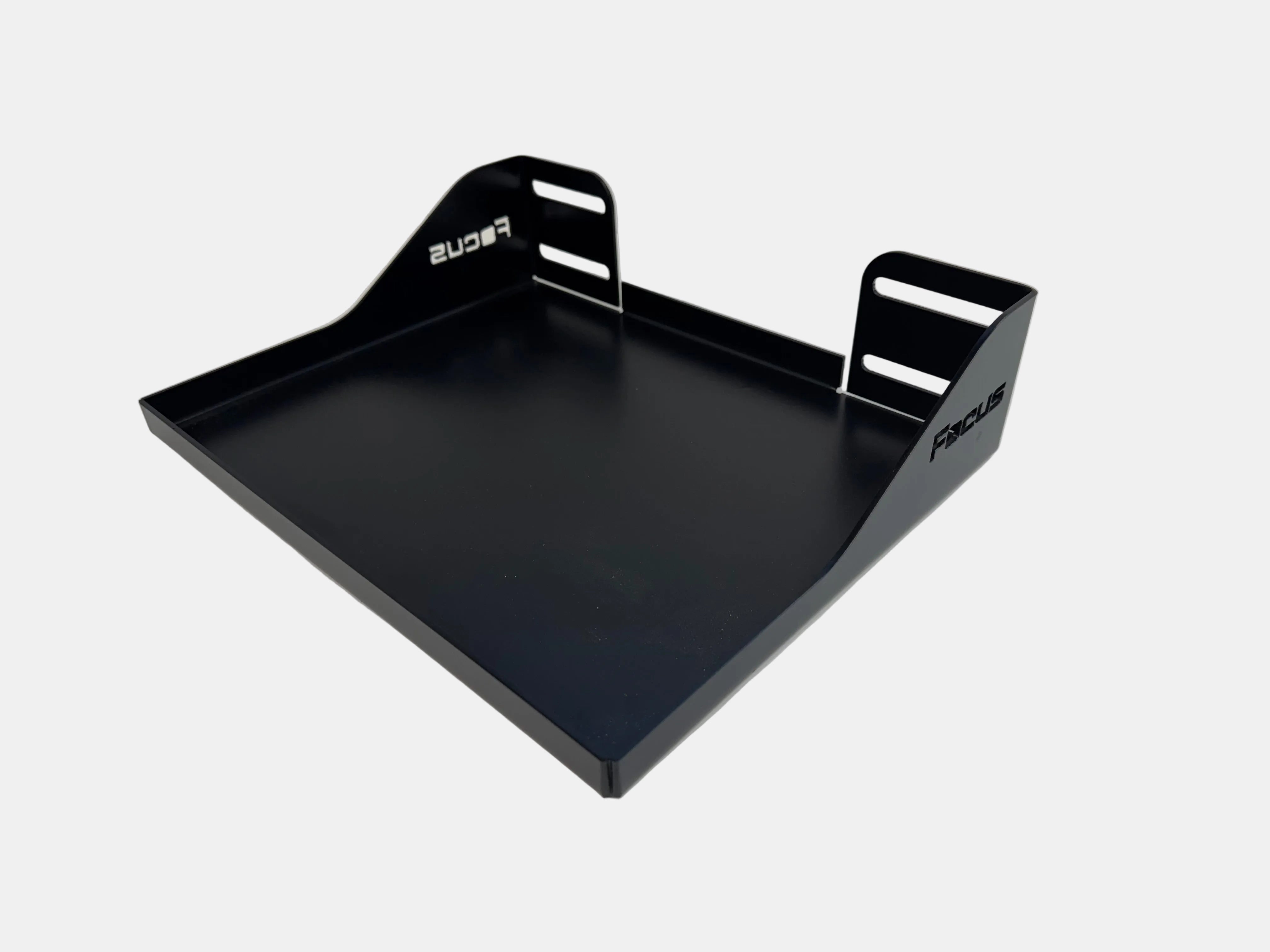 Black metal tray with 'Budor' branding on a white background