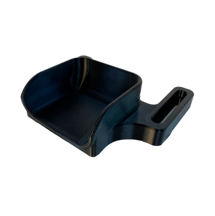Interior view of a black FSR heel cup on a white background